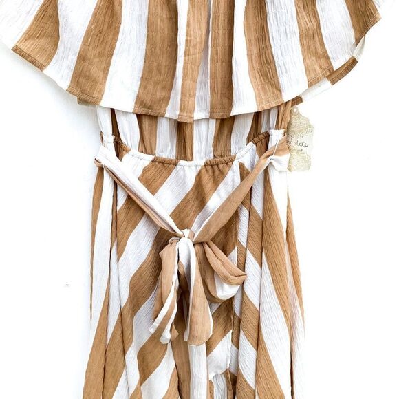 NWT Altar'd State Ivory Beige Striped Hi Low Dress - Picture 4 of 9